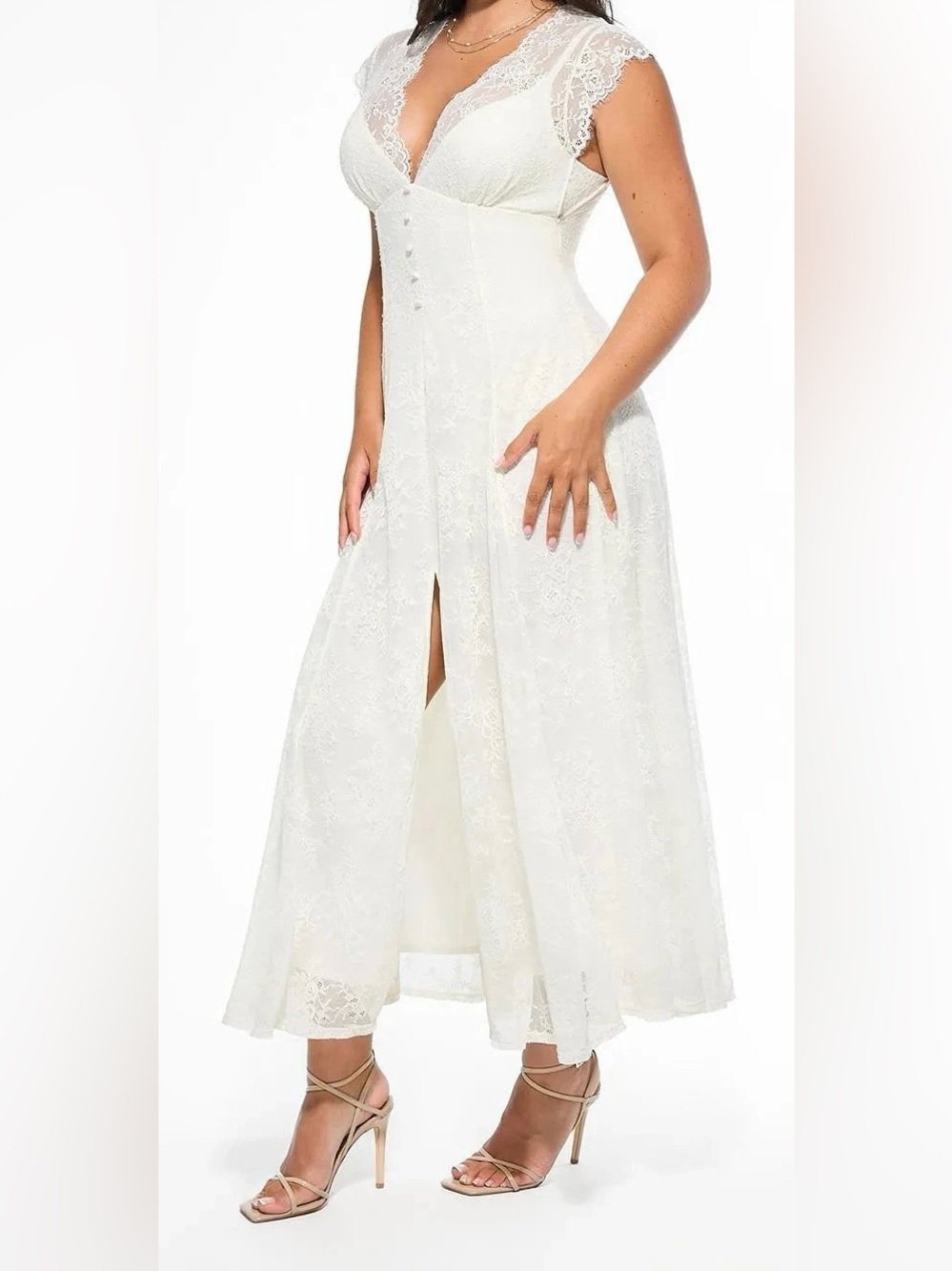 Shapewear Boho Floral Lace Front
Slit Maxi Dress